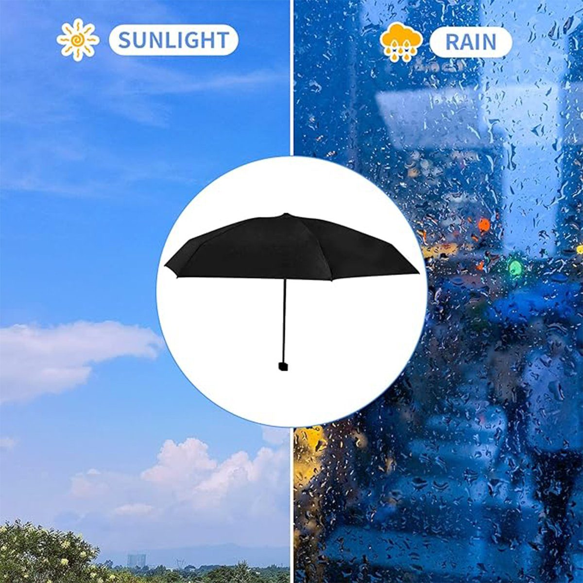 Sturmfest Schwarz Mini Regenschirm 6 XDeer Taschenschirm Taschenregenschirm Regenschirm UV Ultraleicht, Klein Rippen Taschenregenschirm Faltbar Schutz