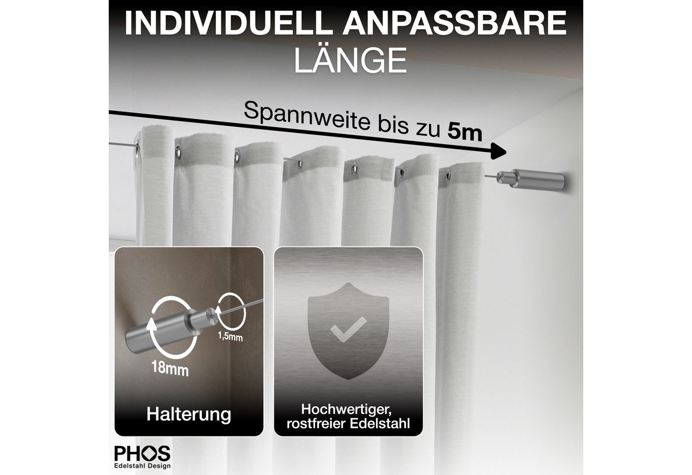 Thumbnail - PHOS Design Seilspanngarnitur Seilspannsystem axial, Vorhänge, Gardinen