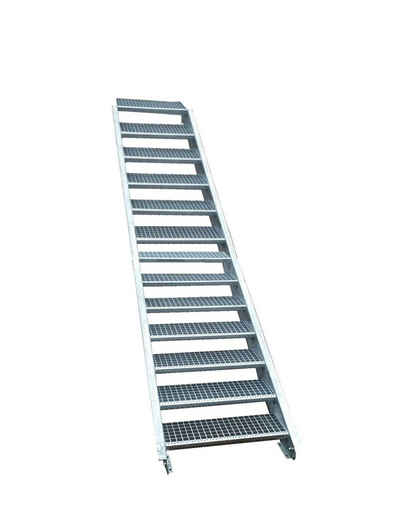 SRM Design Außentreppe 13 Stufen Stahltreppe Breite 150cm Geschosshöhe 195-260cm inkl Zubehör