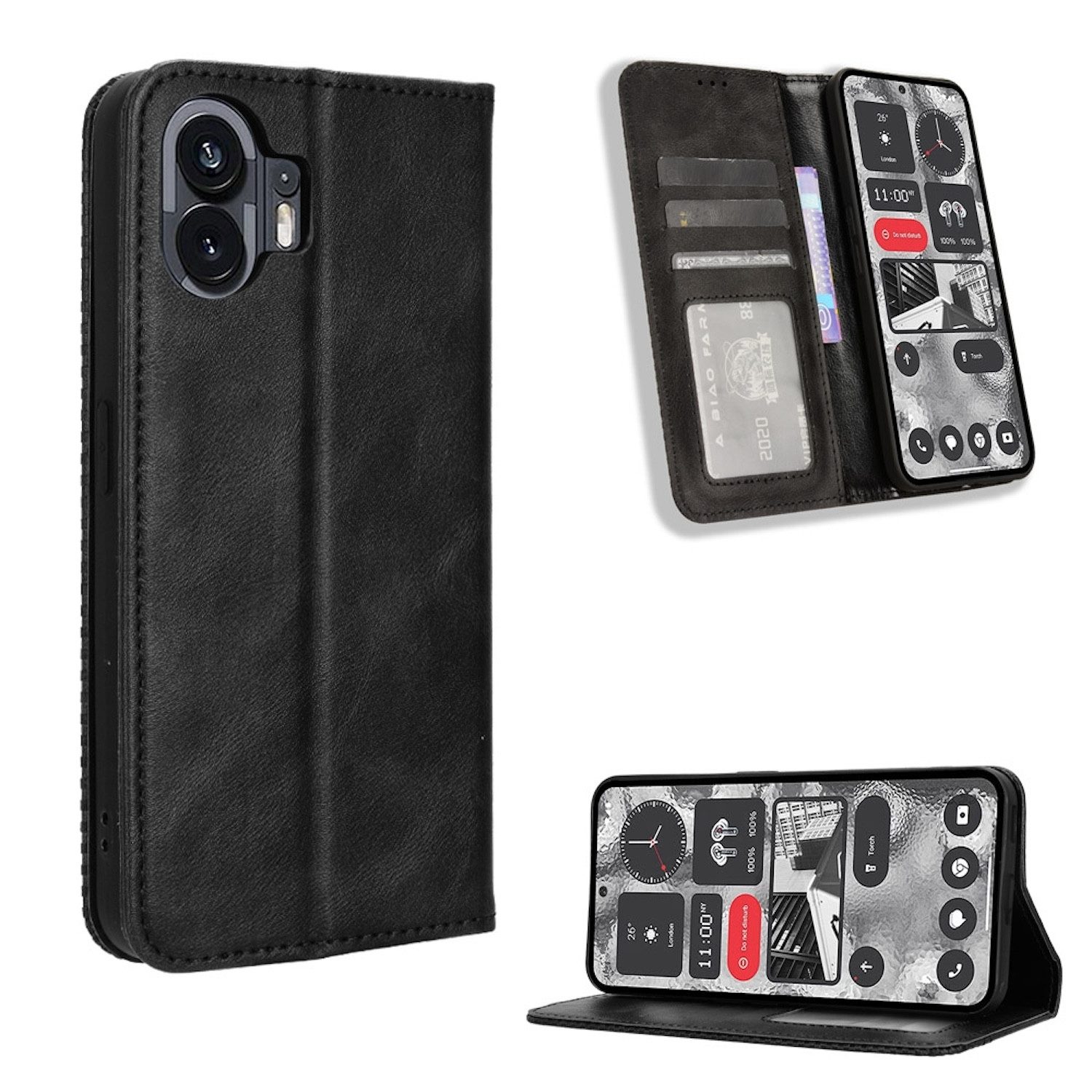 Wigento Smartphone-Hülle Für Nothing Phone 2 Kunst Leder Book Wallet Schutz Tasche Retro Textur