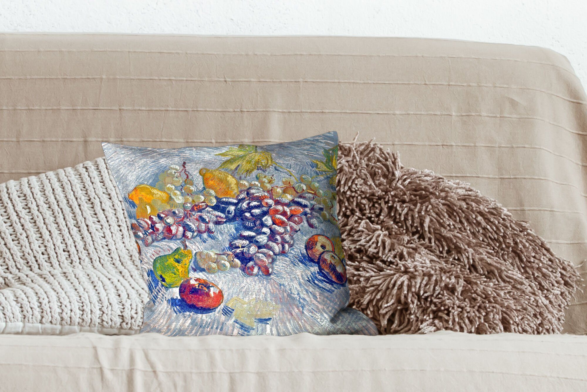 Schlafzimmer, Birnen MuchoWow van Gogh, Wohzimmer, Füllung Weintrauben, Deko, Zierkissen und Vincent Sofakissen Äpfel mit - für Dekokissen Zitronen,