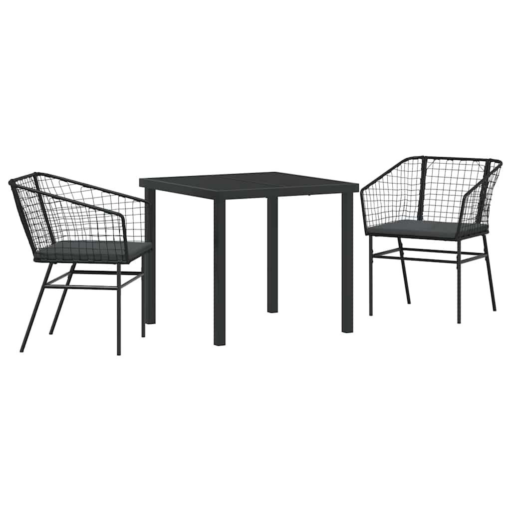 Gartenlounge-Set Garten Essgruppe 3 pcs Schwarz Poly-Rattan