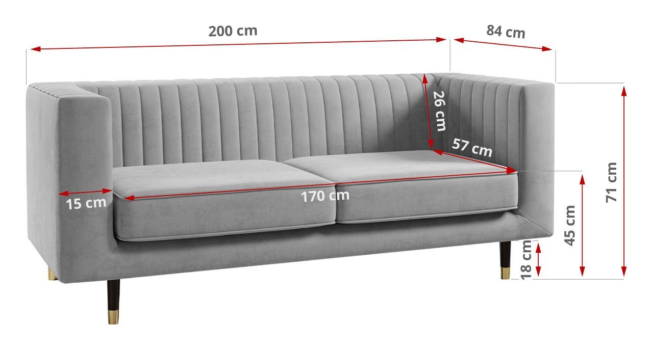 Modern mit MÖBEL Paros ELMO Dreisitzer-Sofa, Stil, Ein hohen 3, Wohnzimmer Hellgrau Beinen, Sofa für MKS