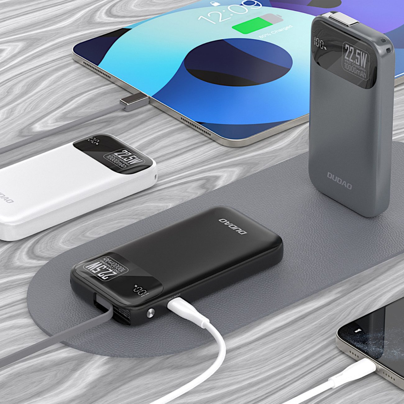 Dudao K31 Powerbank 10000 mAh, Powerbank mit 70 cm Kabel und LED-Display