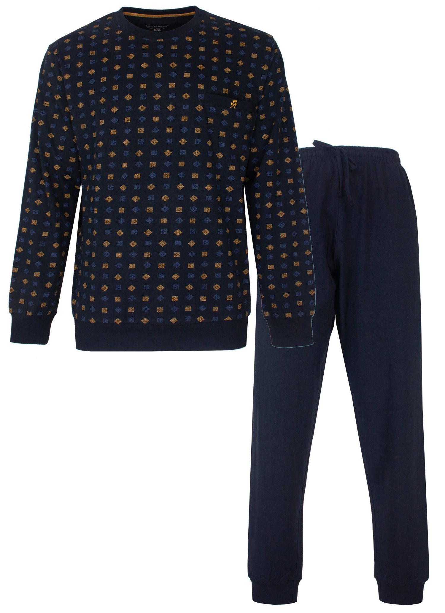 Schlafanzug Herren Pyjama mit Bündchen