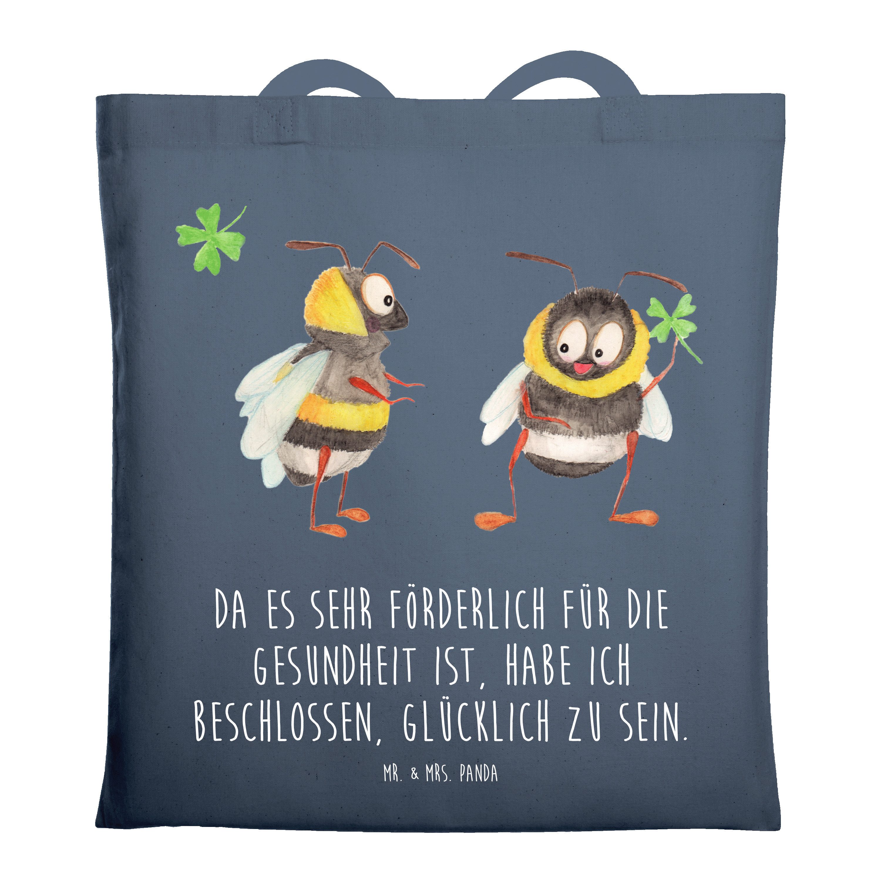 Mr. & Mrs. Panda Tragetasche Hummeln Kleeblatt, Baumwolltasche, Indigo Blue, Spruch Positiv, glück (Packung), festival tasche tragbeutel Biene