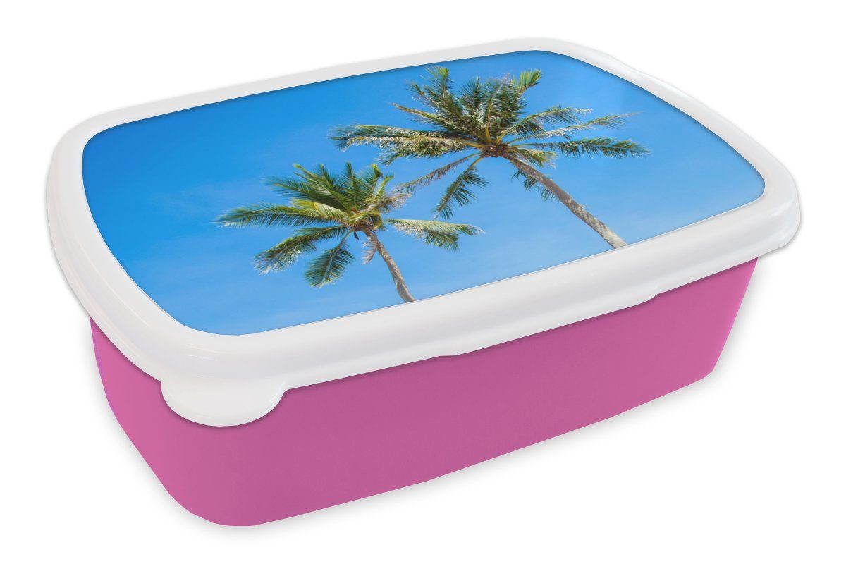 MuchoWow Lunchbox Palme - Sommer - Tropisch, Kunststoff, (2-tlg), Brotbox für Erwachsene, Brotdose Kinder, Snackbox, Mädchen, Kunststoff rosa | Lunchboxen