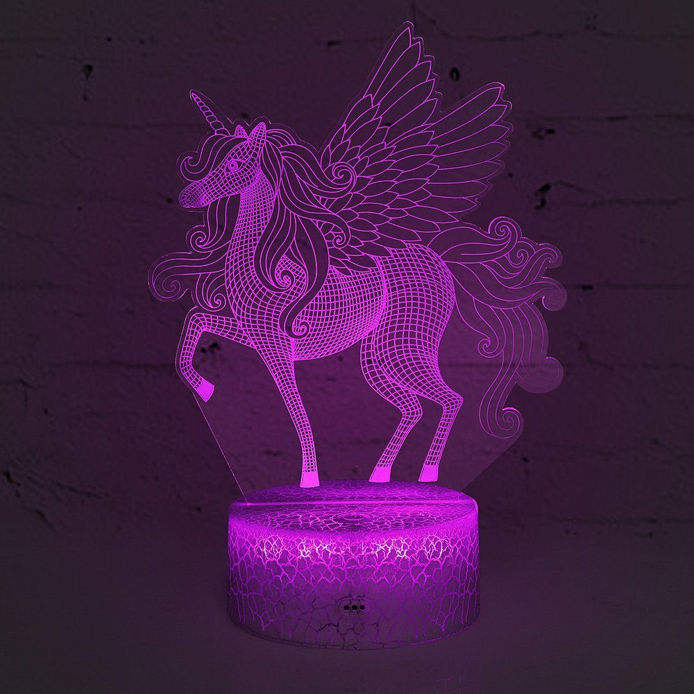 Kinder Nachtlicht, LED 16 3D Bunte 16 LED Veränderung, Einhorn-Serie wechselbar, Geschenk, Farbwechsel-KX-1168 Nachtlicht Rosnek Tisch 16 Farbwechsel LED Tischlampe,