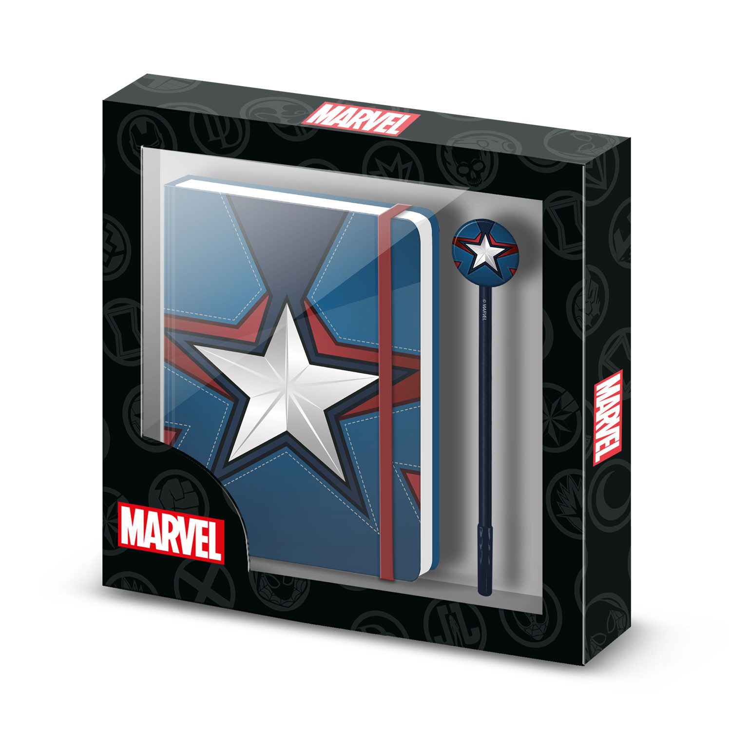 Karactermania Notizbuch Marvel Captain America Courage Geschenkbox Tagebuch Schule Kuli, Notizbuch + Kugelschreiber