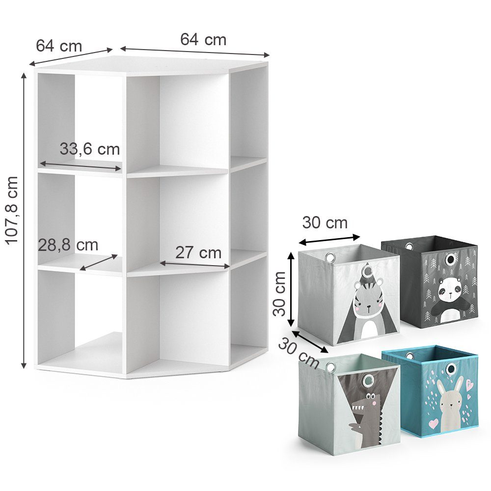 Vicco Bücherregal Luigi, Weiß, 64 x 107.8 cm mit 4 Faltboxen, 1-tlg.