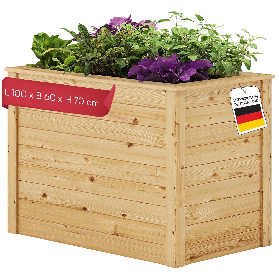 STEELSØN Hochbeet Theemin aus Lärchenholz (Natur, 100 cm breit), Gemüsebeet mit UV-Schutzlackierung, Pflanzenkasten wetterfest