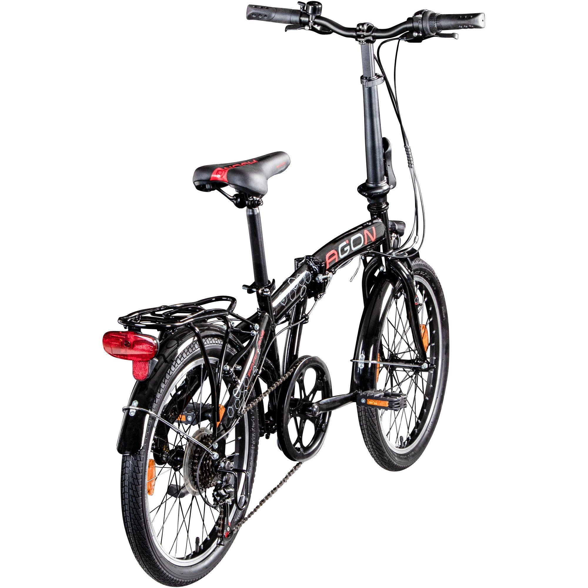 agon® Faltrad Parklane, 6 Gang Shimano Tourney Schaltwerk, Kettenschaltung, 20 Zoll Klapprad 150 - 185 cm mit StVZO Licht Faltrad City Urban Bike