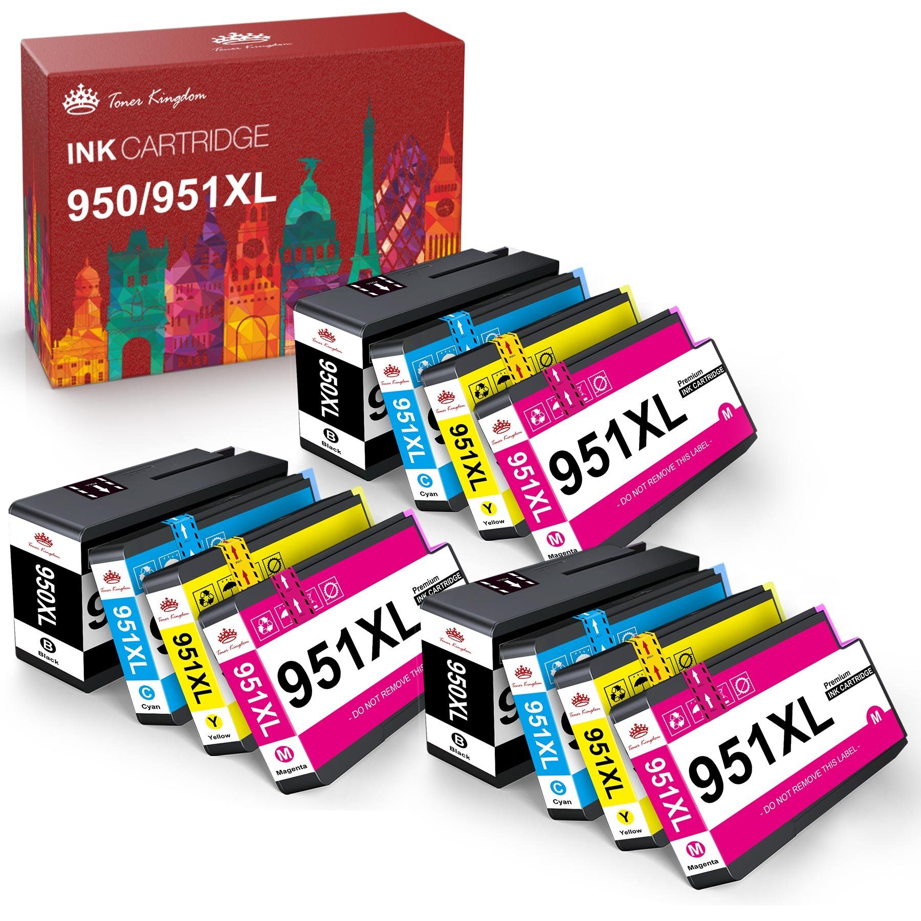 Toner Kingdom für HP 950XL 951XL Officejet Pro 8110 8600 251dw Tintenpatrone (12-tlg) 3 Schwarz, 3 Cyan, 3 Gelb, 3 Magenta