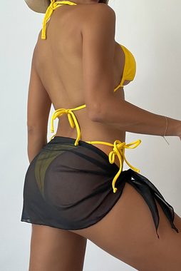 B.X Bandeau-Bikini Damen summer sexy Gestrickter hohler Bustier-Bikini mit Schleierbikini dreiteiliger Badeanzug Neckholder-Bikini mit Schnürung Triangel-Bikini