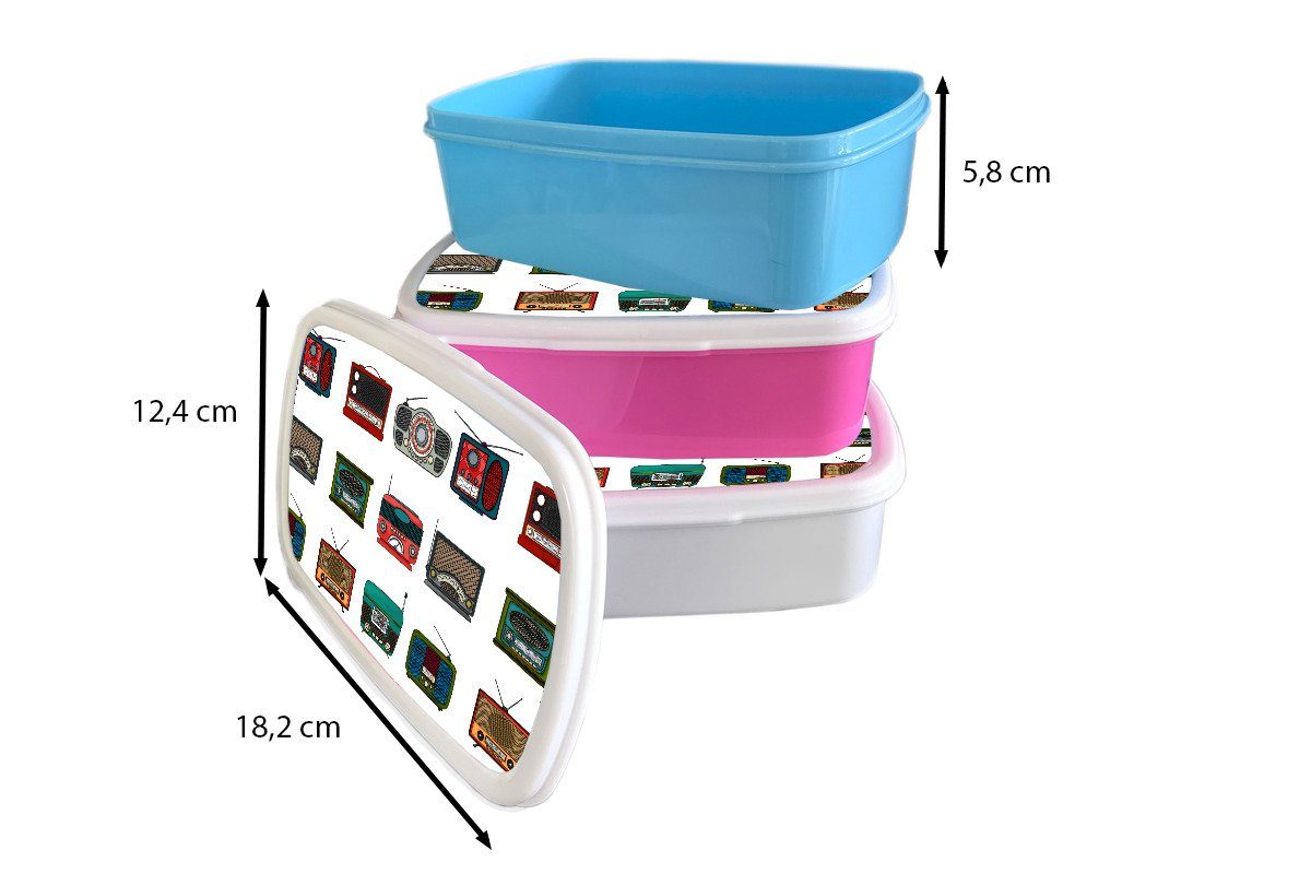 Brotdose Radio - Lunchbox (2-tlg), Kunststoff Design, Erwachsene, Mädchen, Kunststoff, MuchoWow für Kinder, rosa Retro - Snackbox, Brotbox