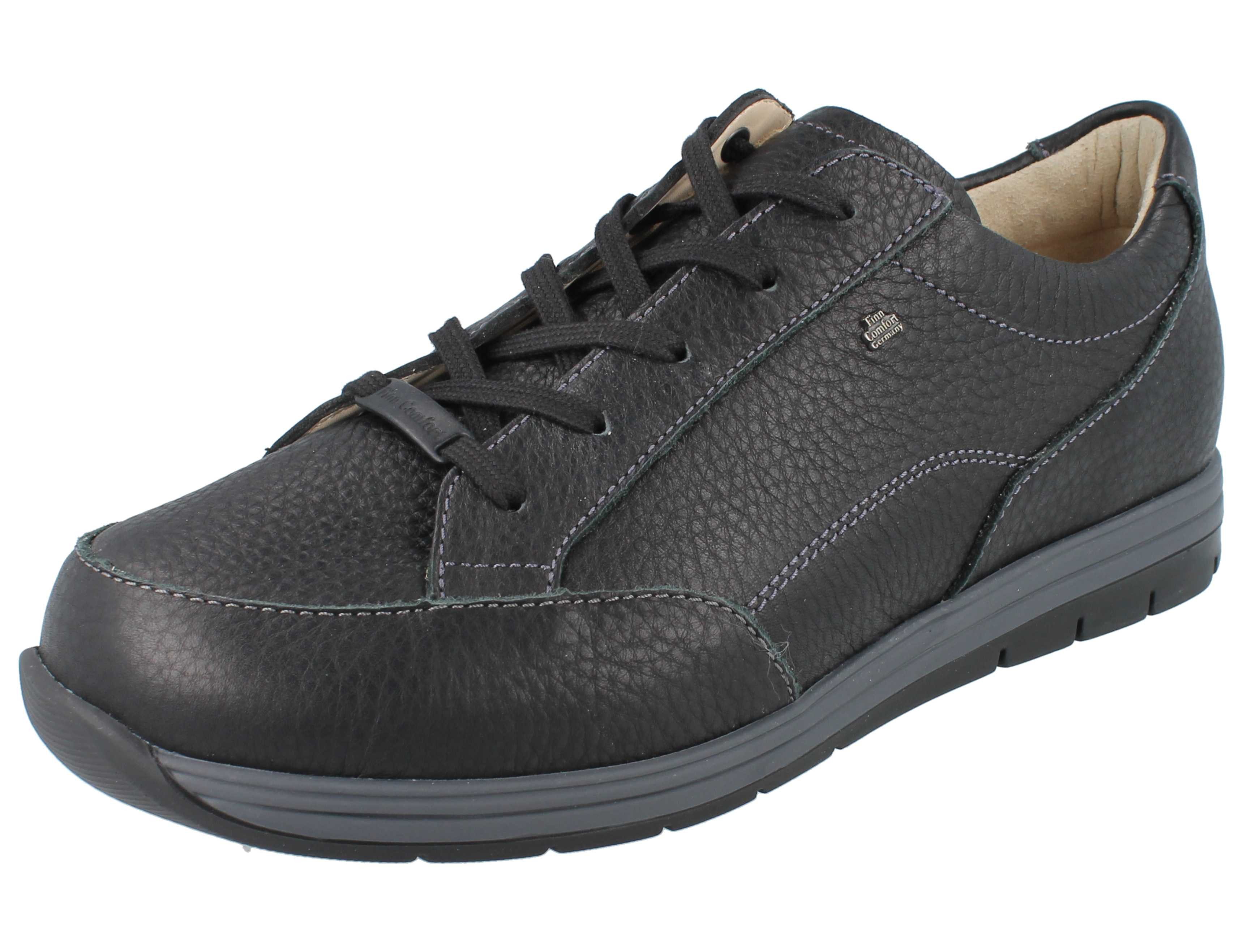 Finn Comfort FINN COMFORT Osorno Herren Halbschuhe black Rabo genarbtes Glattleder Schnürschuh Wechselfußbett