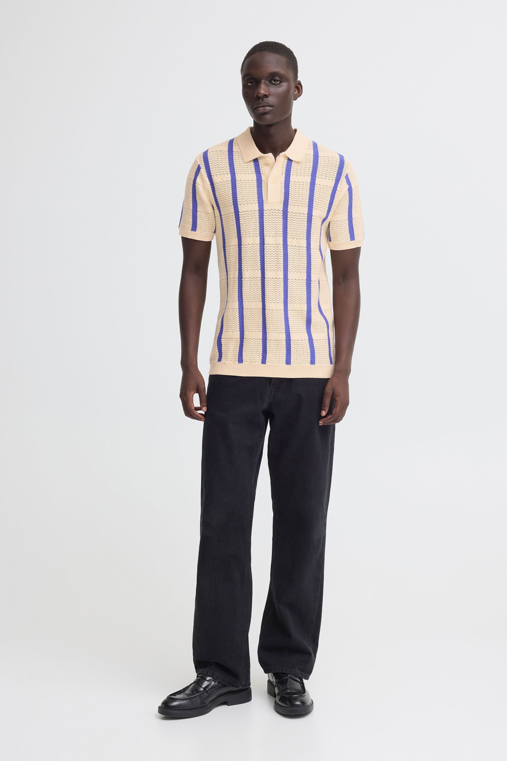 Blend Poloshirt BHDarin Striped (1-tlg) Gestreiftes Feinstrick-Poloshirt mit Strickmuster