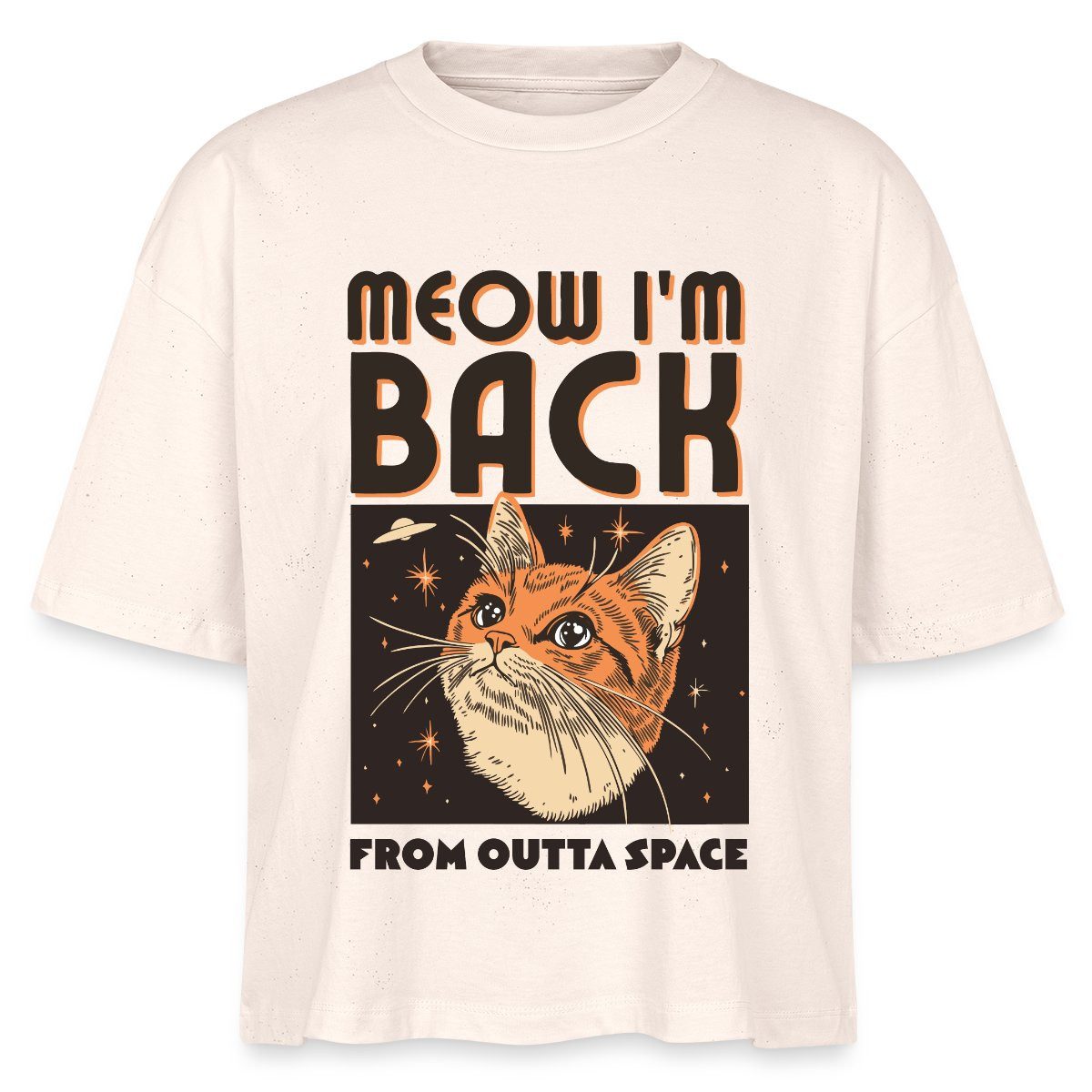 Spreadshirt T-Shirt Lustiges Weltraum Katzen Motiv Boxy Shirt Damen (1-tlg)