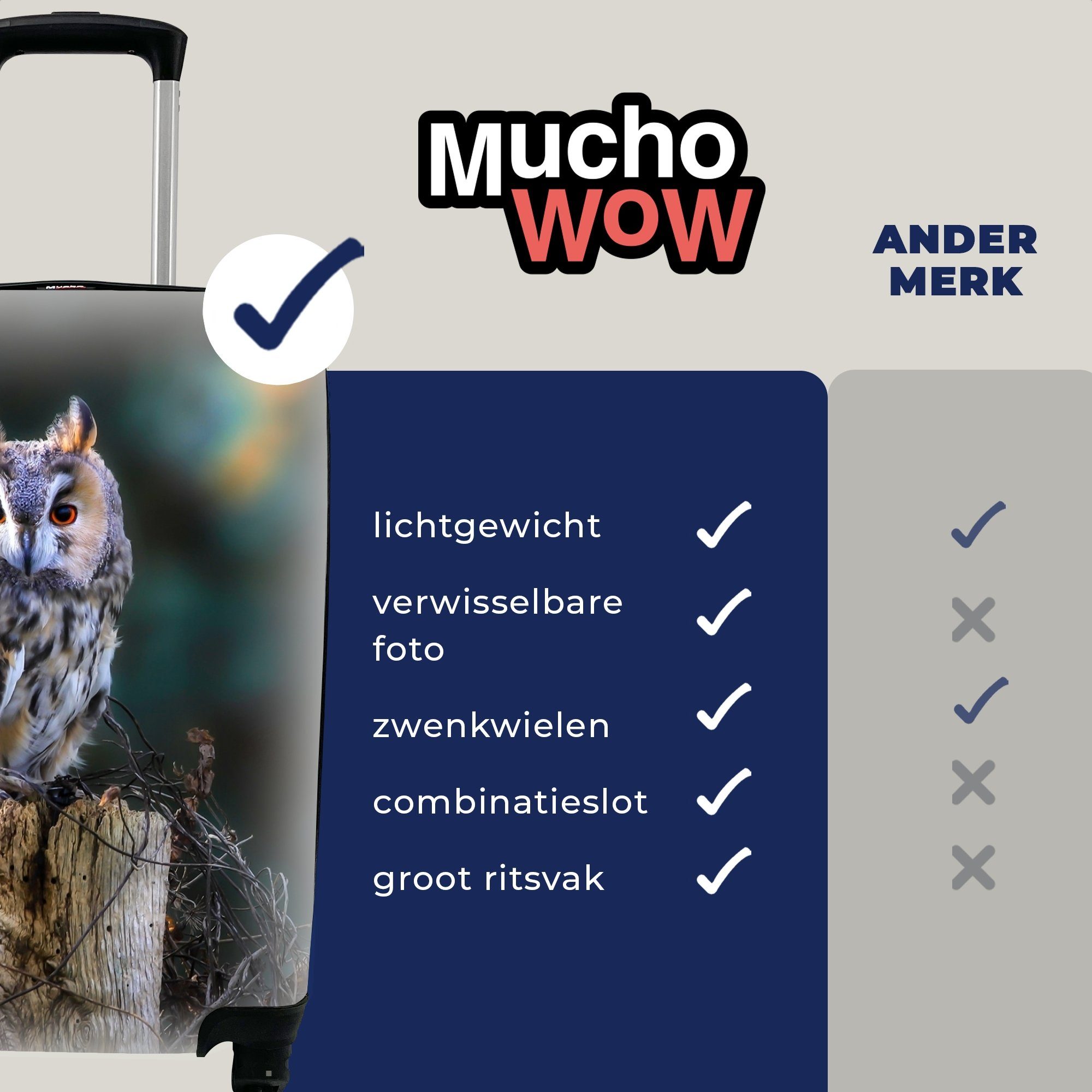 MuchoWow Handgepäckkoffer Eule - Herbst Trolley, - Vogel für - Äste, 4 mit Reisetasche Rollen, Handgepäck rollen, Ferien, Reisekoffer