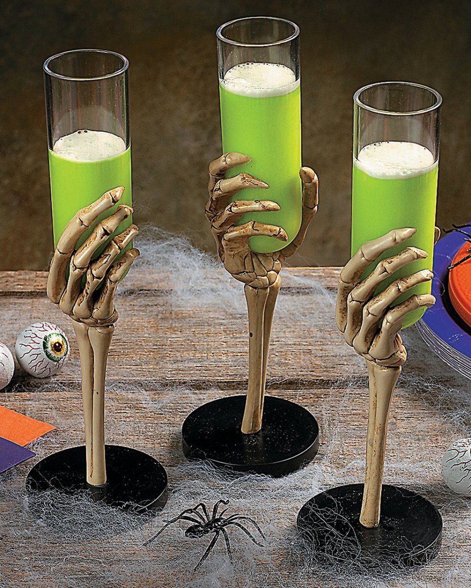 Skeletthand Tischdeko Sektkelch Horror-Shop Halloween für Dekofigur smal