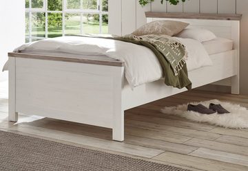 Furn.Design Bett Rovola (Einzelbett in Pinie weiß Landhaus, Liegefläche 100 x 200 cm), mit verstellbarer Einlasstiefe