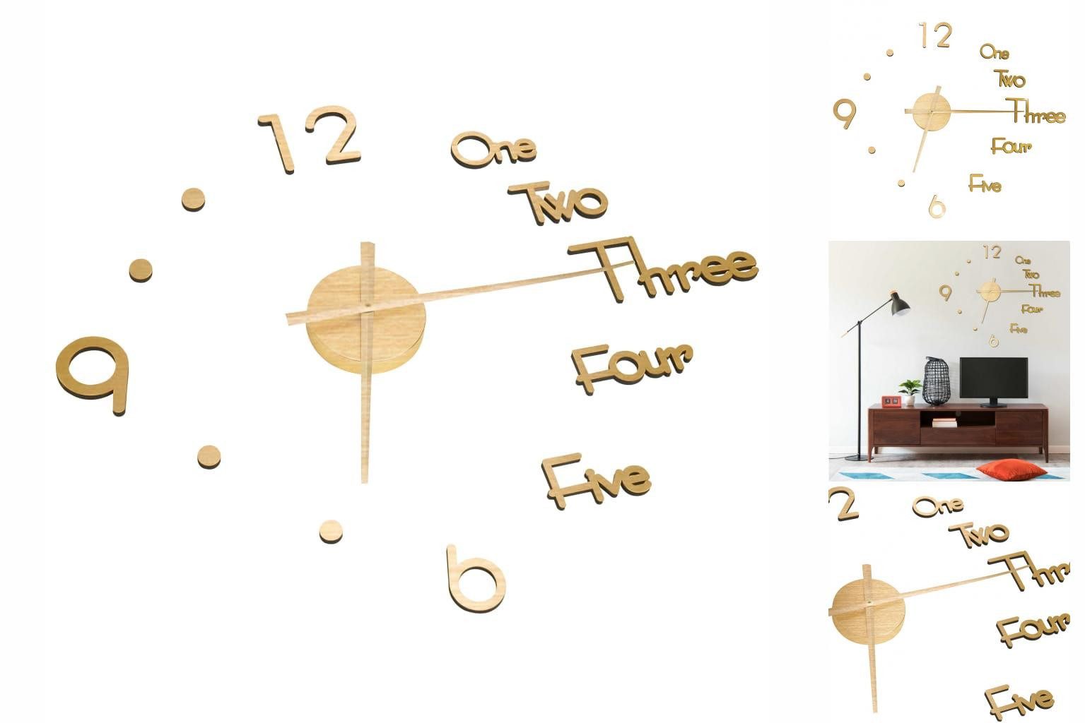 Uhr 3D-Wanduhr Modernes Design Golden 100 cm XXL