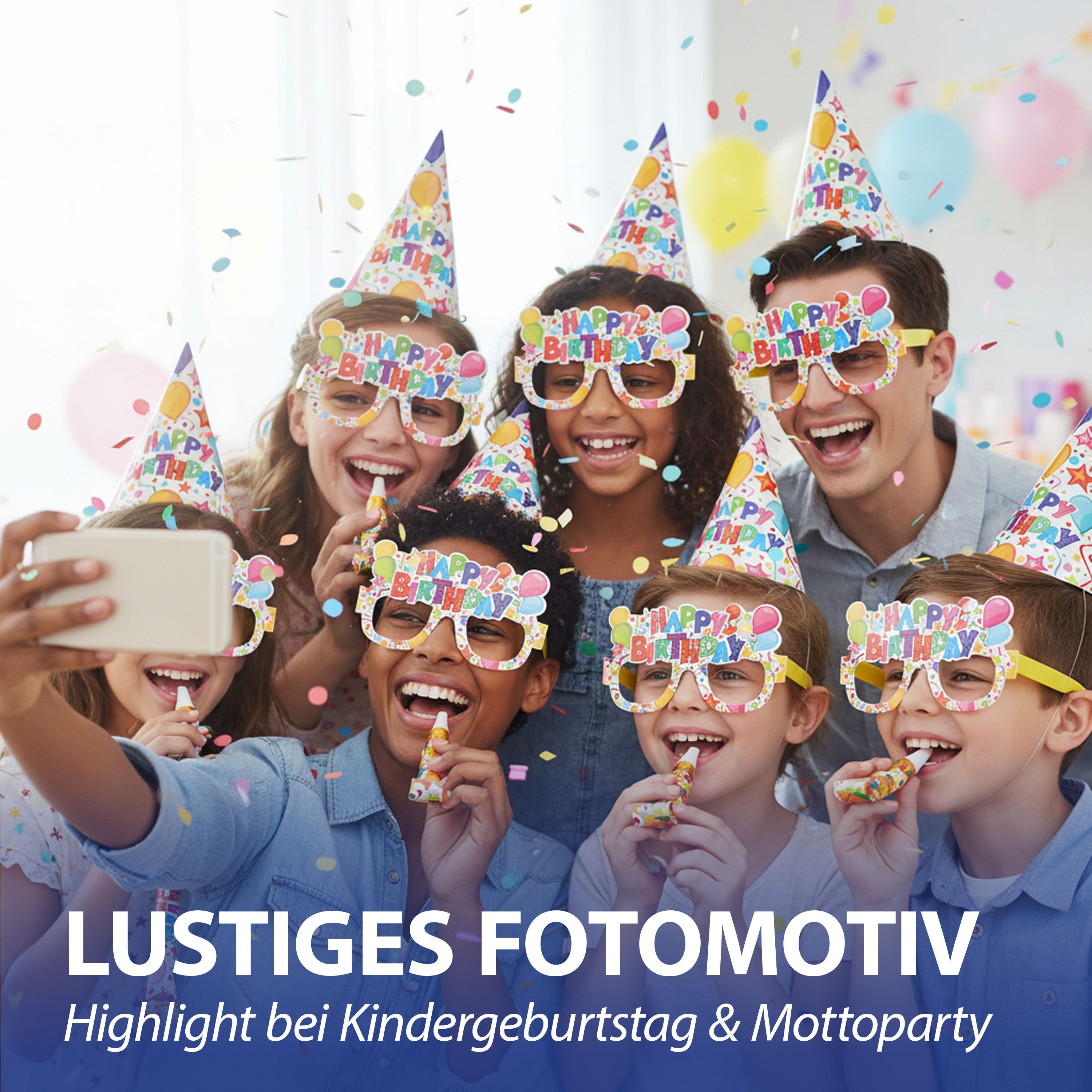 CEPEWA Einweggeschirr-Set PartySet Happy Birthday 36tlg Becher Teller Strohhalm Brille Hut Tröte – Bild 4 von 5