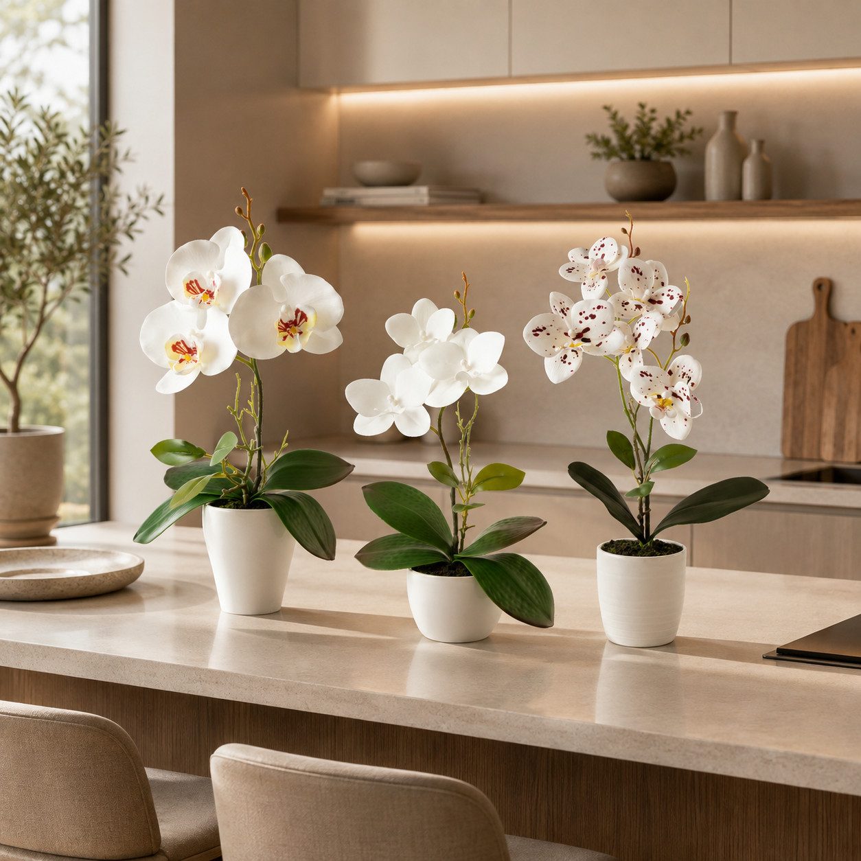 Kunstorchidee 3er Set künstliche Orchideen wie echt (35cm) in Hochglanz-Keramiktopf Orchidee, PASCH – Bild 2 von 5