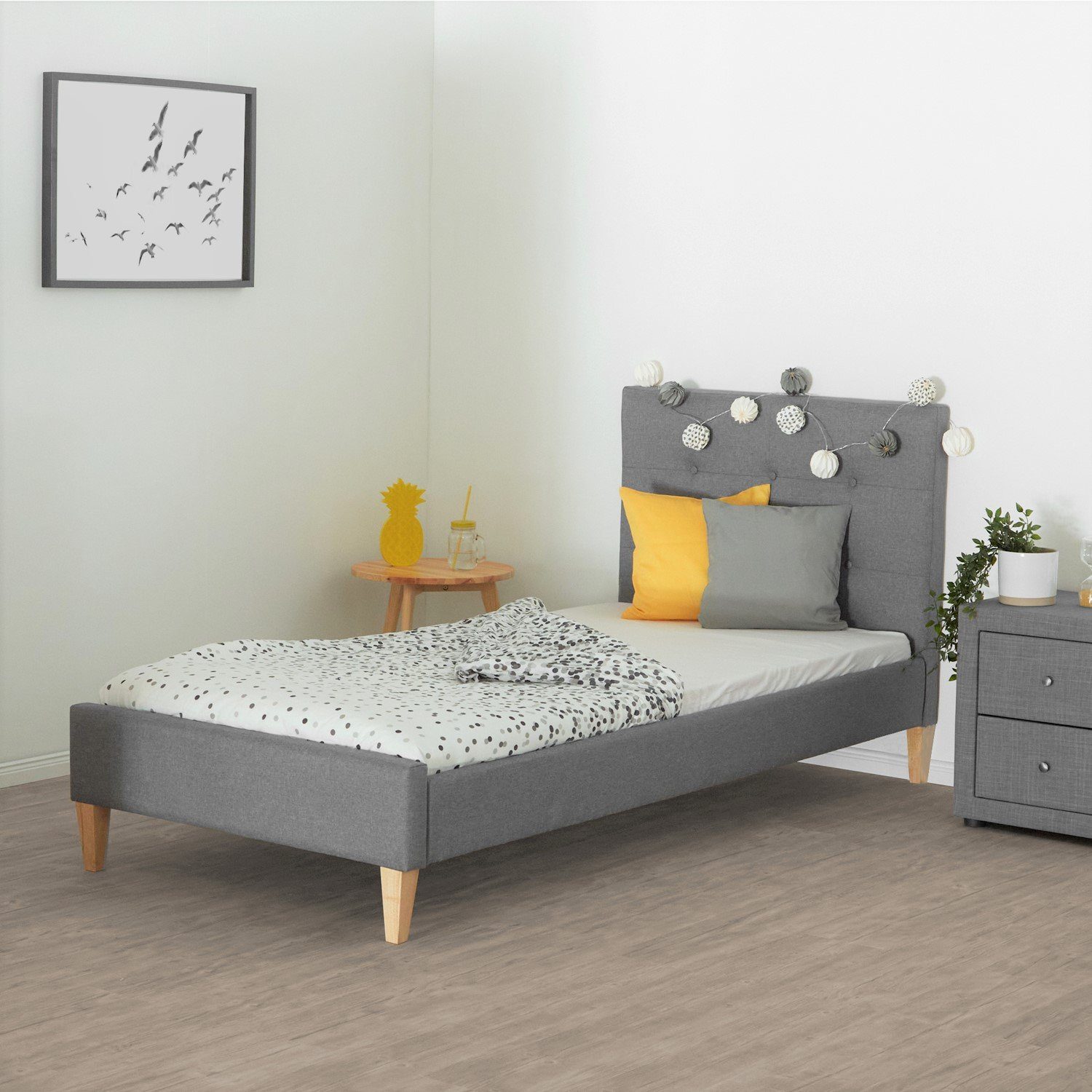 Homestyle4u Polsterbett »Einzelbett 90x200 Matratze Lattenrost