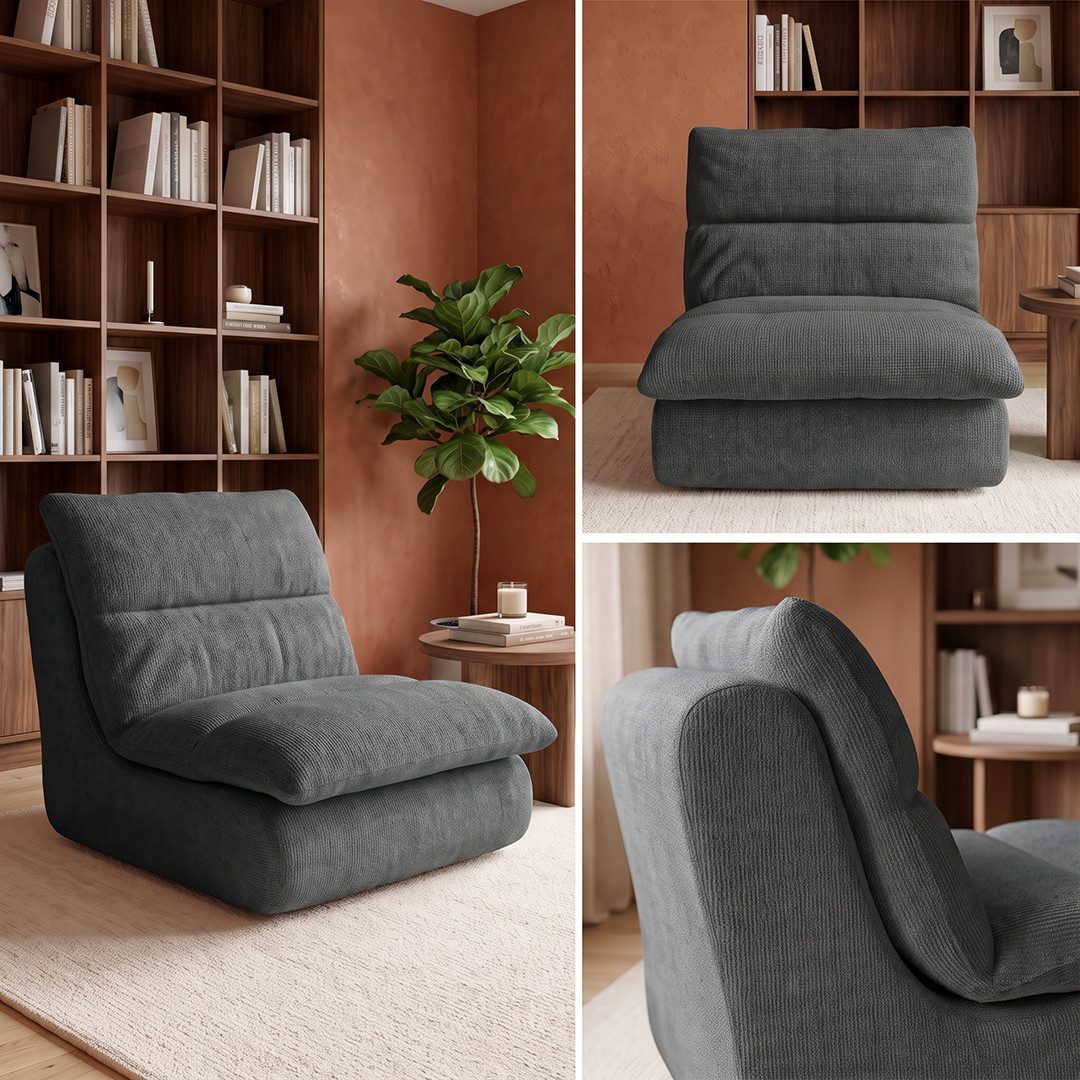 skølm Relaxsessel Sváfa aus Cord/Chenille, dick gepolsterter Vollschaumessel 11,5 cm (Chenille, Dunkelgrau), vakuumiert – ohne Aufbau – Bild 5 von 5