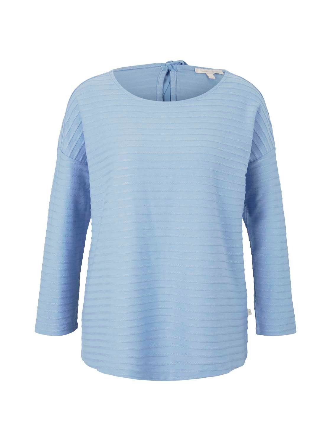 TOM TAILOR Denim Langarmshirt STRUCTURE STRIPED (1-tlg) mit U-Boot Ausschnitt