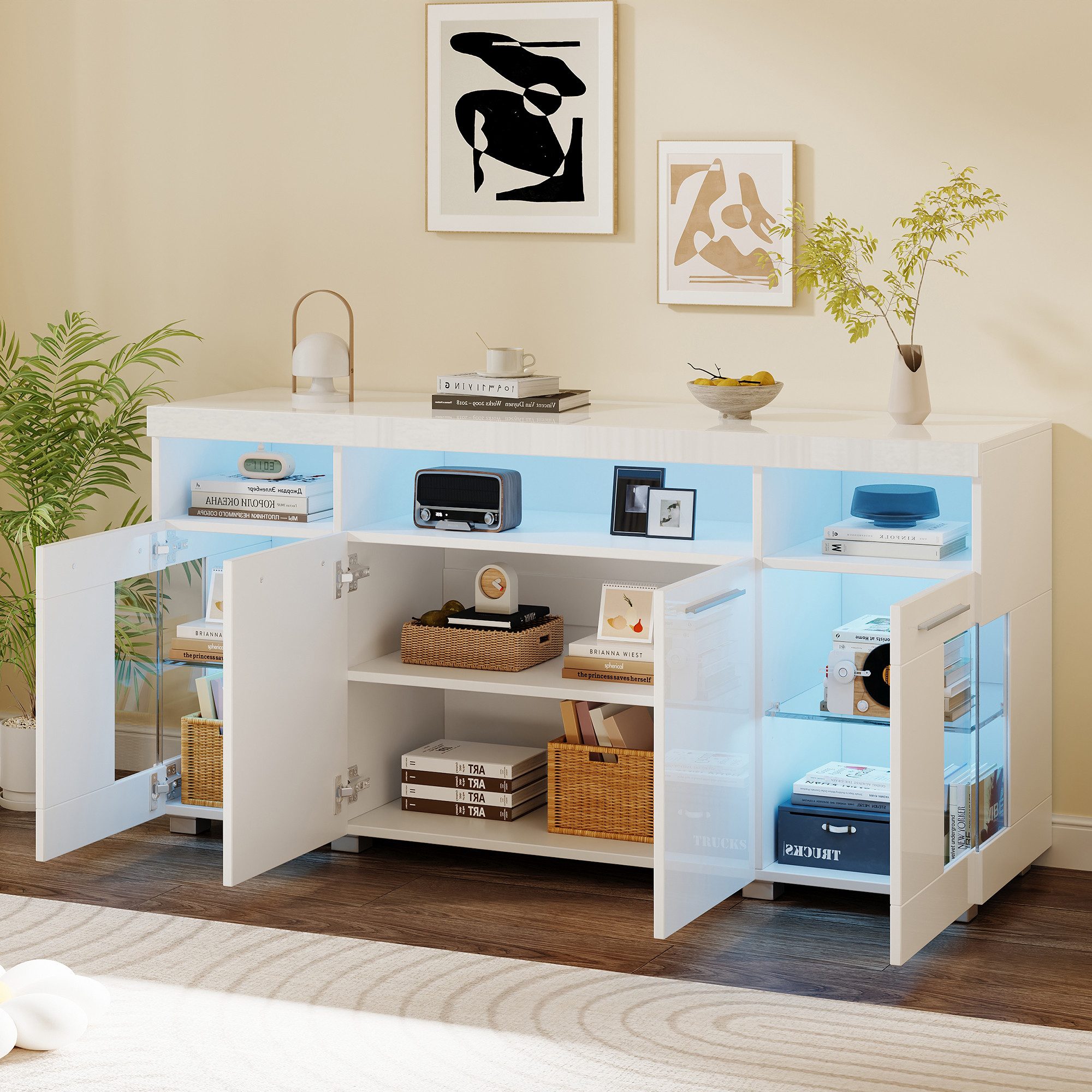 Merax Sideboard hochglanz Buffetschrank mit LED-Beleuchtung günstig online kaufen