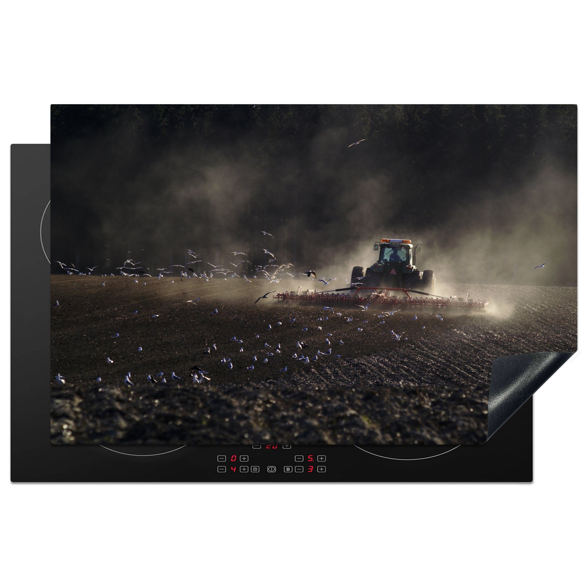 MuchoWow Herdblende-/Abdeckplatte Traktor - Vögel - Landwirt, Vinyl, (1 tlg), 81x52 cm, Induktionskochfeld Schutz für die küche, Ceranfeldabdeckung