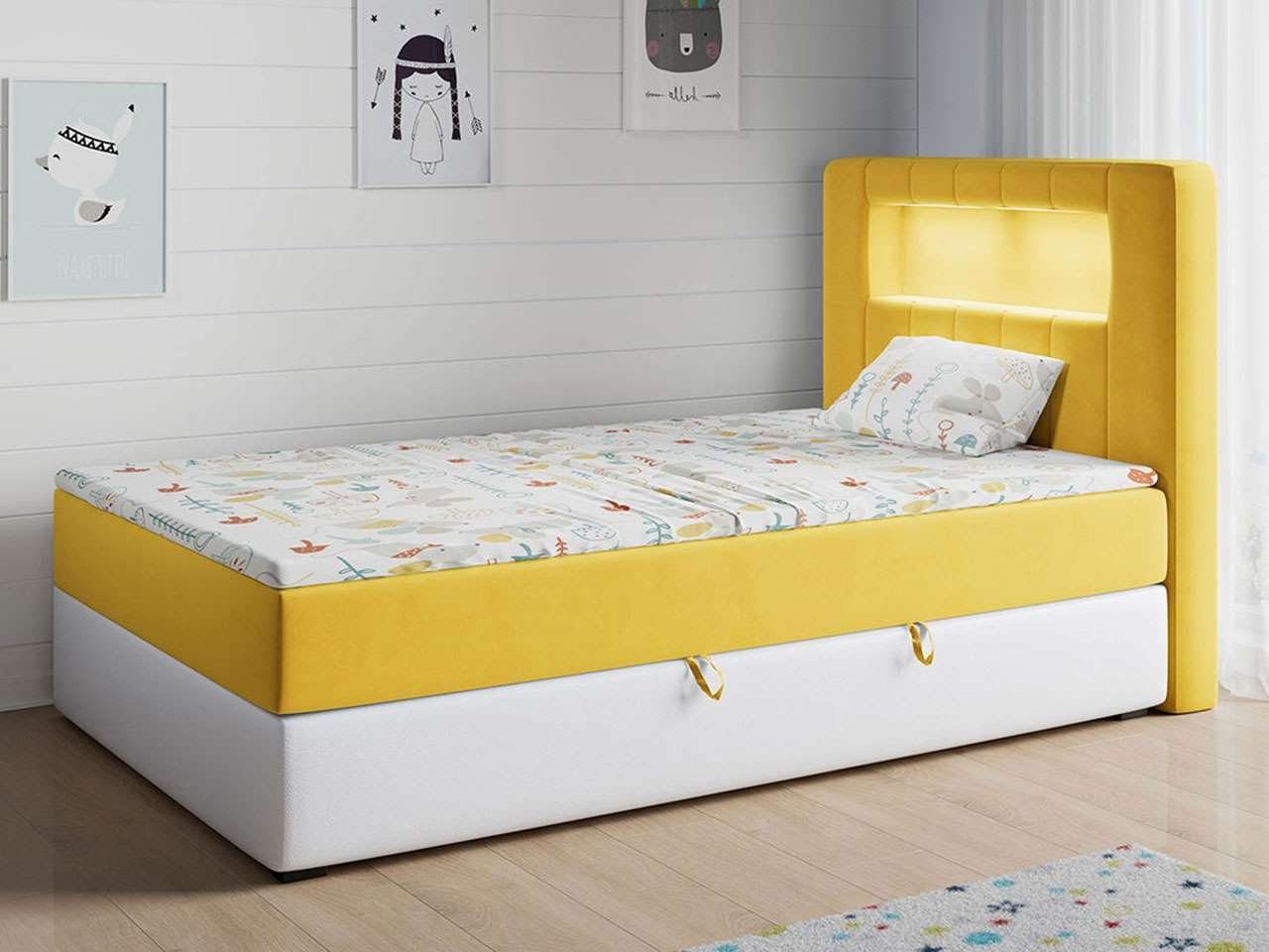 MKS MÖBEL Kinderbett GOLD 1 JUNIOR, Funktionsbett Bett Boxspringbetten für Kinderzimmer, Einzelbetten Gelb und Weiß