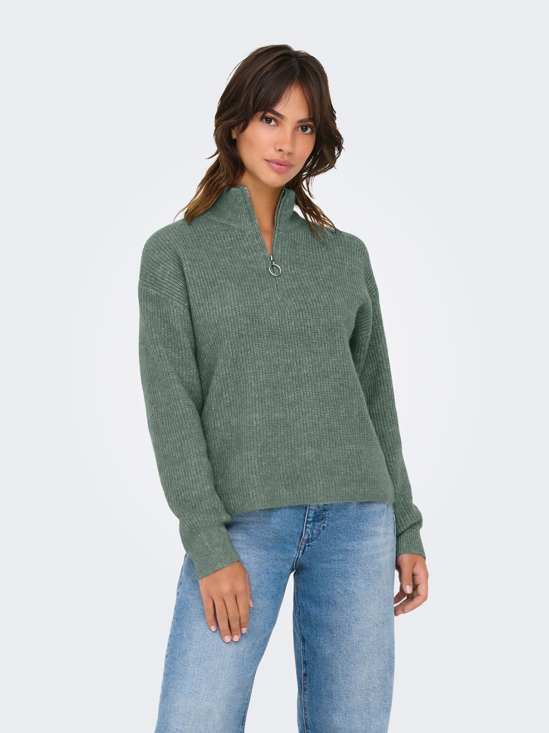 ONLY Strickpullover Trendiger Strickpullover mit Reißverschluss-Detail (1-t günstig online kaufen