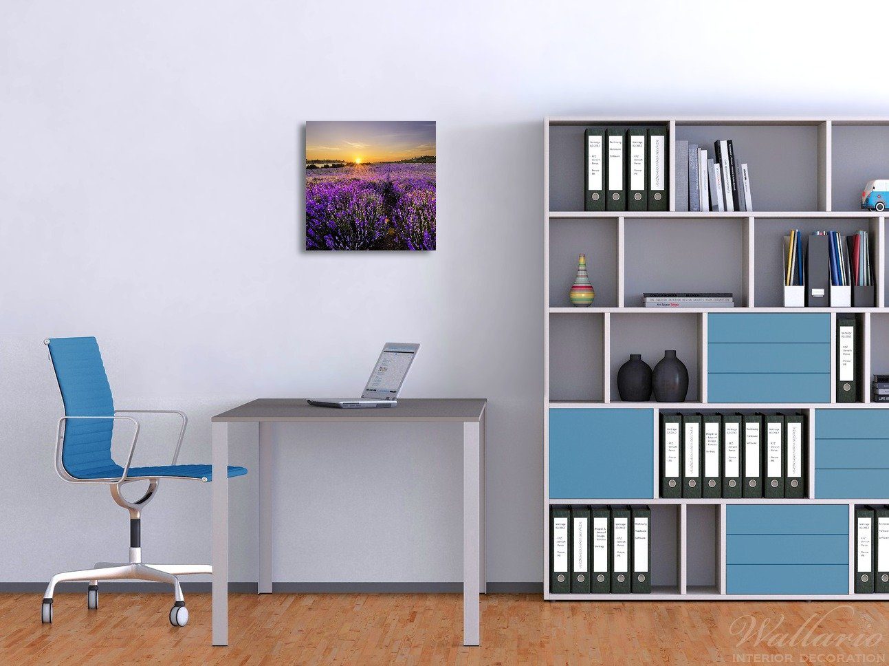 Wallario Glasbild, Sonnenuntergang über dem Lavendel, günstig online kaufen