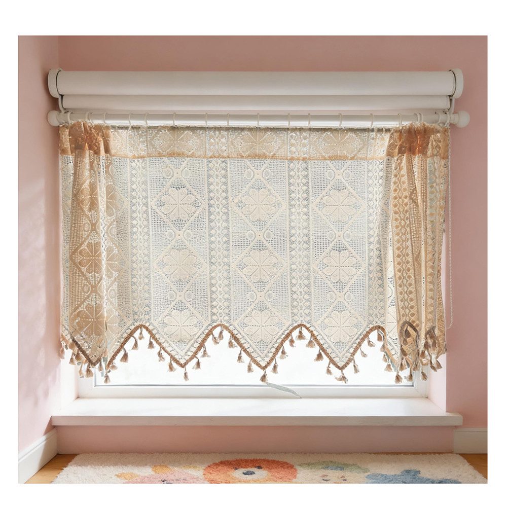 Agger Scheibengardine Französischer Spitzen-Türvorhang,Stangendurchzug, halbtransparent, maschinenwaschbar,für Schlafzimmer und Küche, Schrankdekoration