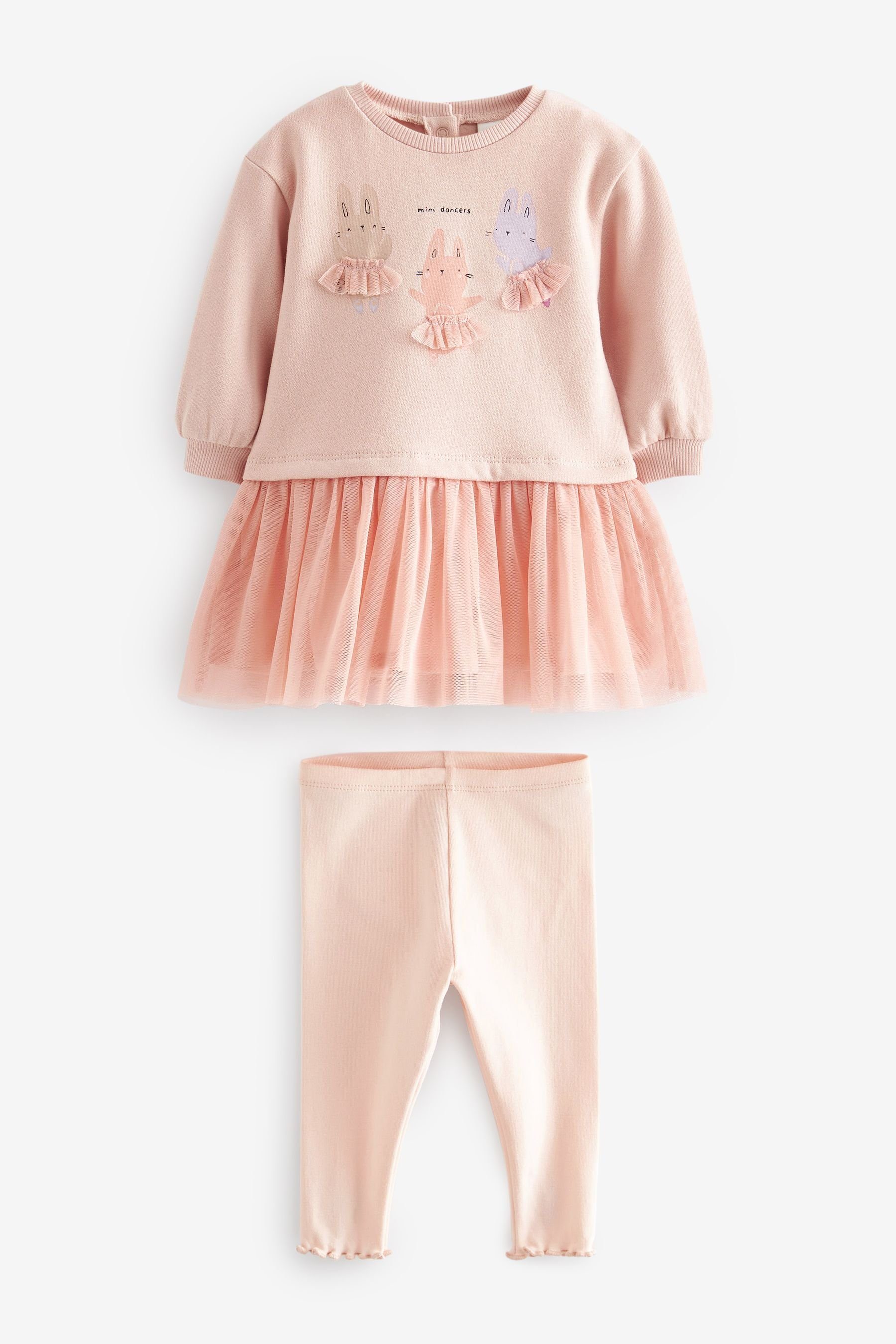 Next Shirt & Leggings Baby-Set mit Tutu-Sweatshirt und Leggings (2-tlg) Pink Bunny