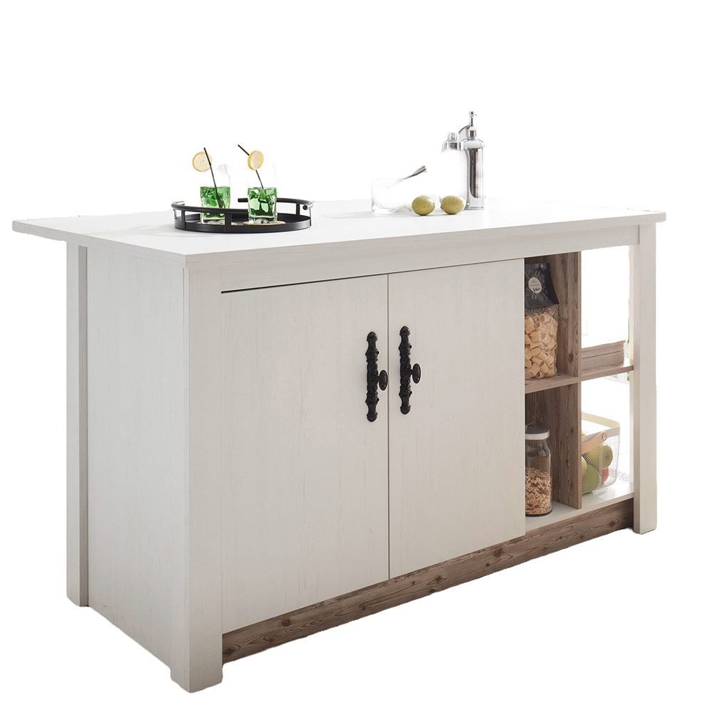 Lomadox Küchenzeile FERNA-61, Küchentheke, Landhaus, Pinie Weiß mit Pinie dunkel Nb.