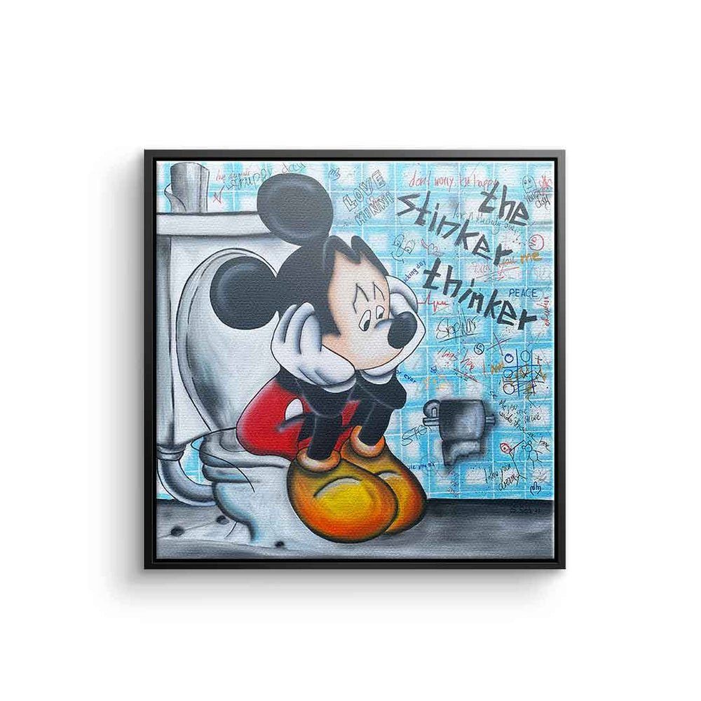 DOTCOMCANVAS® Leinwandbild, Leinwandbild The stinker Thinker Micky Maus Mickey Mouse Bad designed schwarzer Rahmen