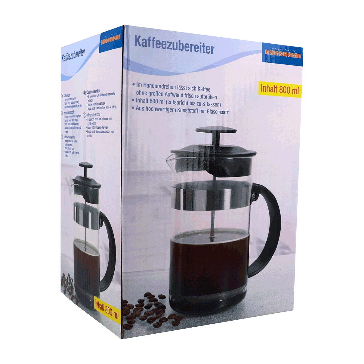 EUROHOME French Press Kanne Kaffeezubereiter und Glaseinsatz, und Filter mit mit Glasoptik Pressfilterkanne Halterung