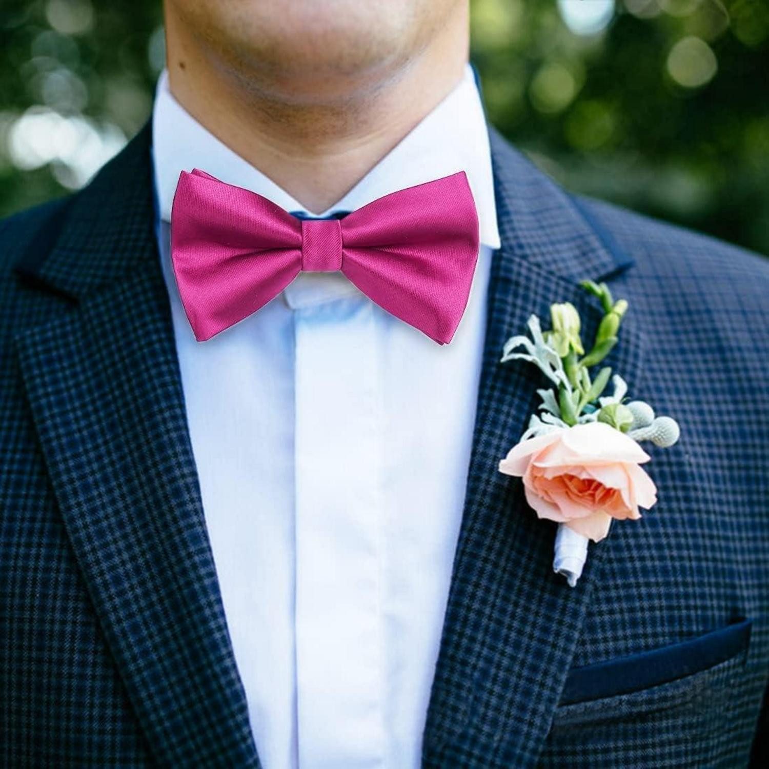 LuxusKollektion Fliege Fliege Vorgebundene Herren Einstecktuch Smoking Hochzeit A1-fushia – Bild 2 von 5