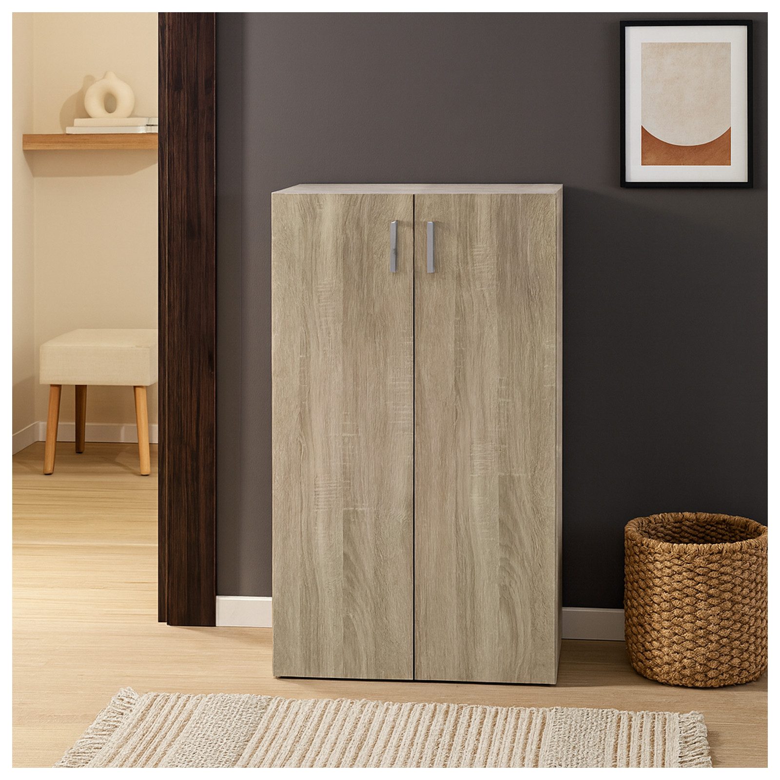 HTI-Living Mehrzweckschrank Kommode mit 3 Regalfächern Nina Sonoma (Stück, 1-St., 1 Kommode) Schrank Anrichte Sideboard