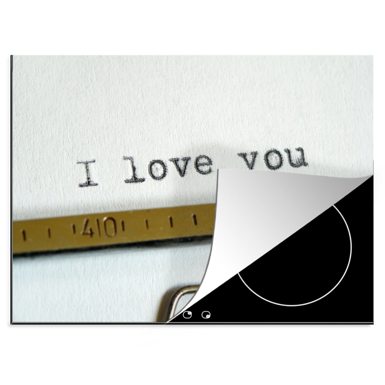 MuchoWow Herdblende-/Abdeckplatte Ich liebe dich, geschrieben von einer alten Schreibmaschine, Vinyl, (1 tlg), 70x52 cm, Mobile Arbeitsfläche nutzbar, Ceranfeldabdeckung