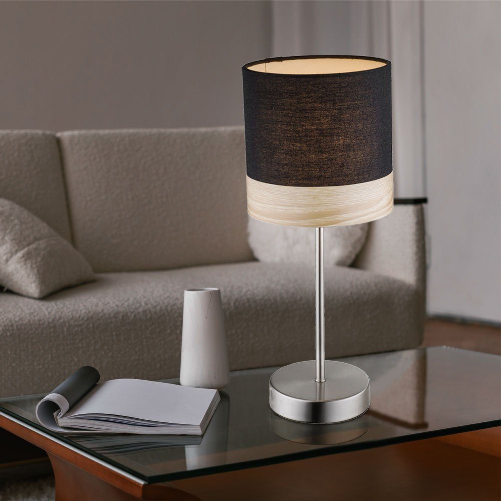 etc-shop LED Tischleuchte, Leuchtmittel inklusive, Licht Steh Warmweiß, im Tisch Holz Textil Nacht Leuchte braun Set- schwarz Lampe