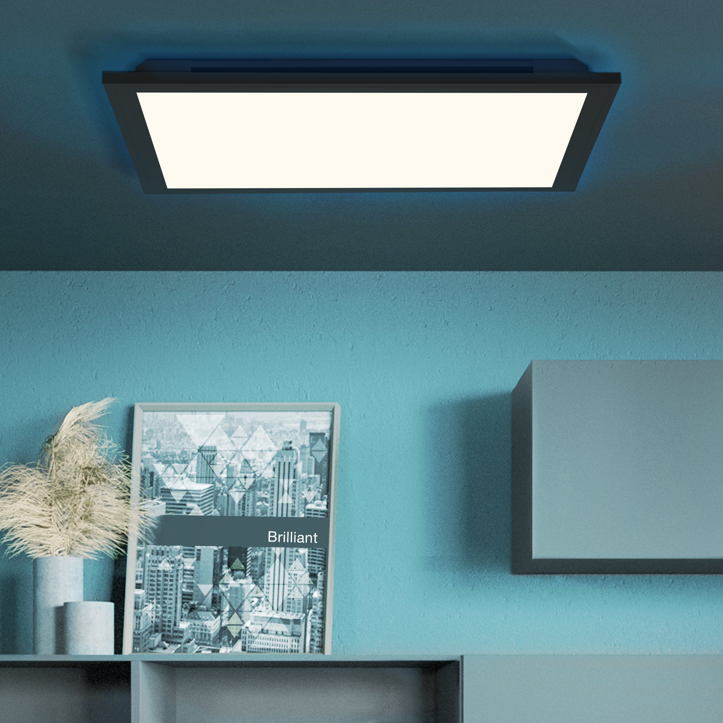 Lightbox LED Deckenleuchte, CCT - über Fernbedienung, LED fest integriert, warmweiß - kaltweiß, RGB-Backlight, 40 x 40 cm, 2400 lm, dimmbar, Memoryfunktion, schwarz | Deckenlampen