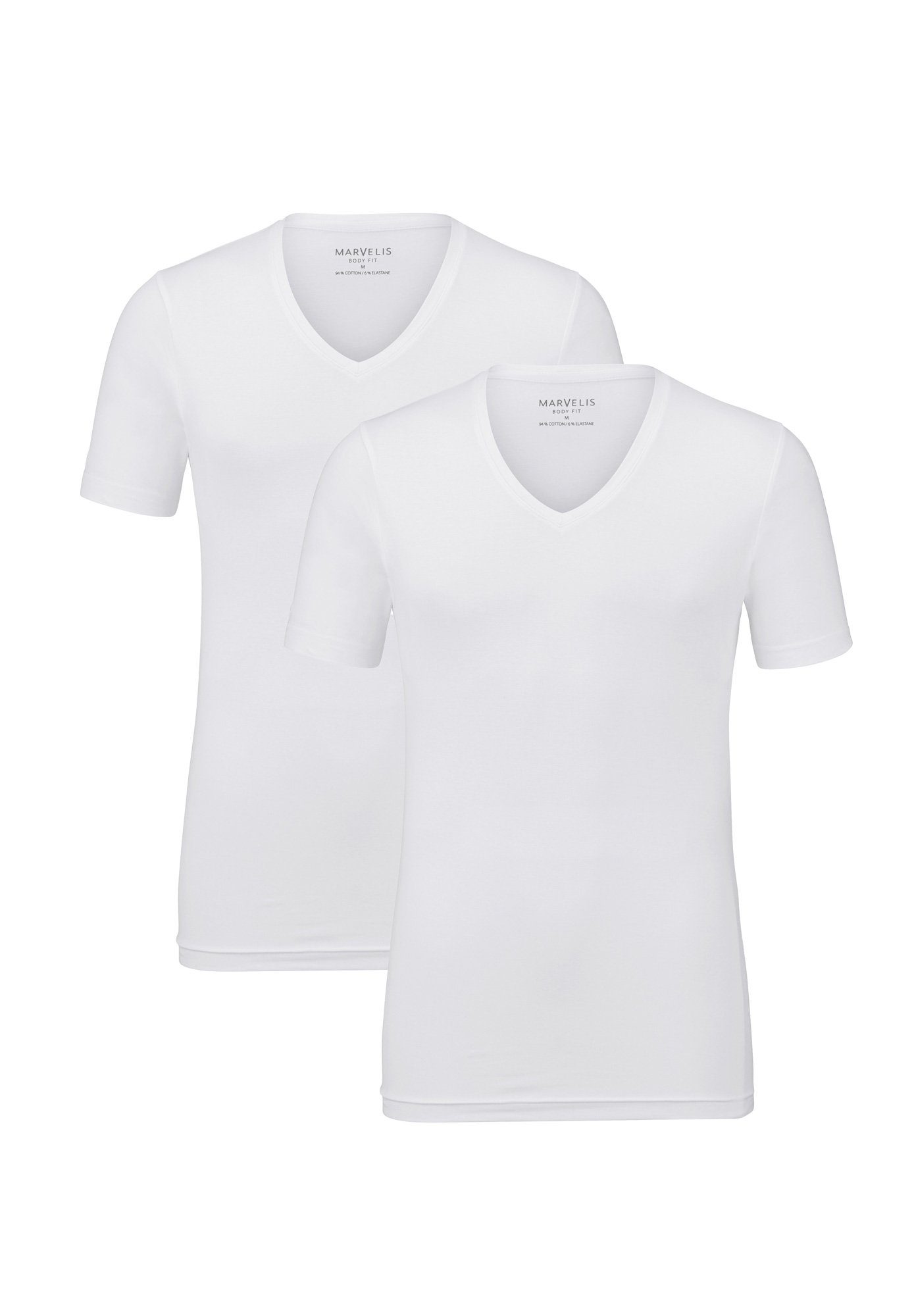 MARVELIS V-Shirt T-Shirt Doppelpack - Body Fit - V-Ausschnitt - weiß (2-tlg) Ideal zum Unterziehen