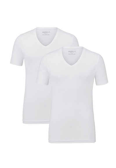MARVELIS V-Shirt T-Shirt Doppelpack - Body Fit - V-Ausschnitt - weiß (2-tlg) Ideal zum Unterziehen