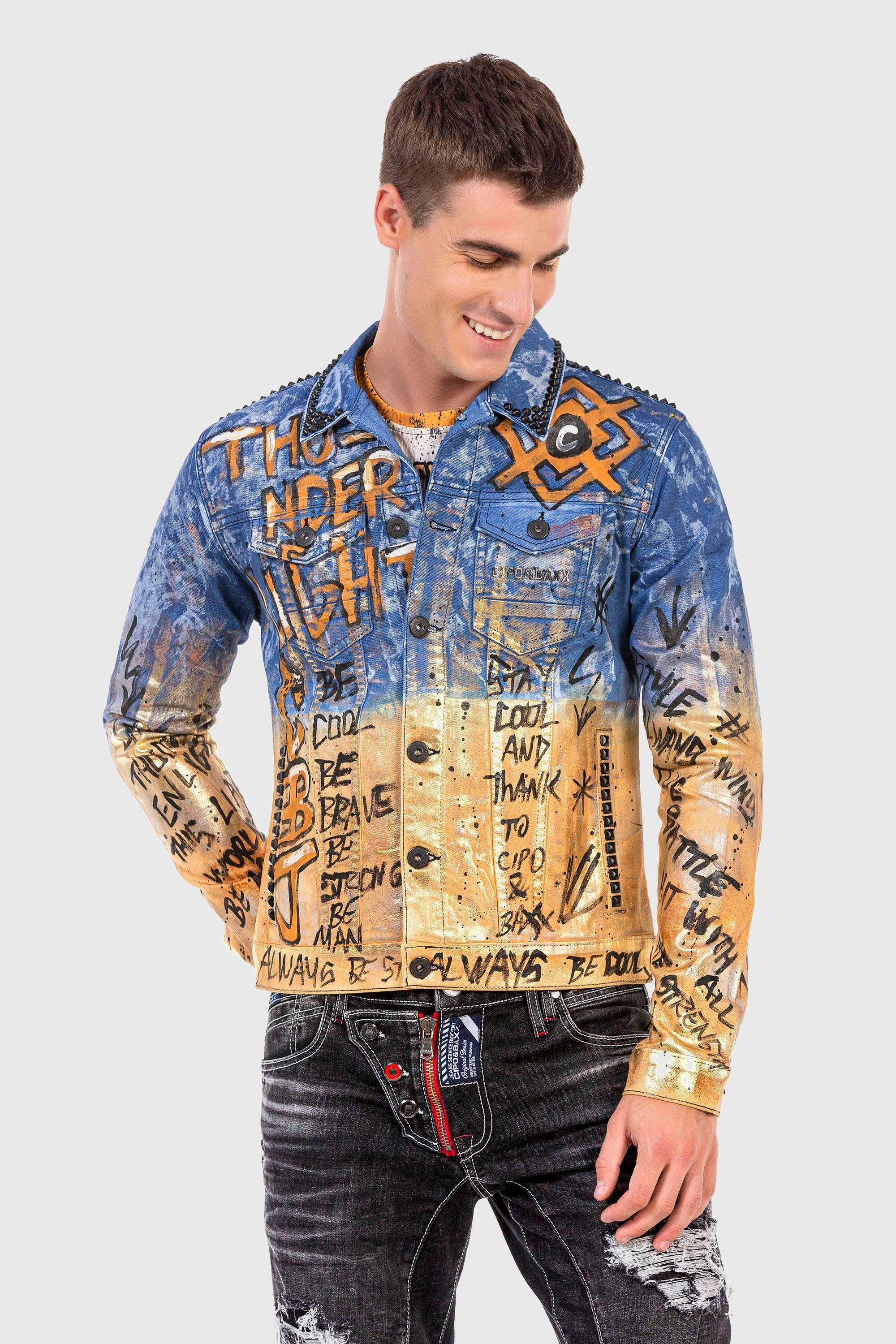 Cipo & Baxx Jeansjacke Jacke mit coolem Allover-Motiv – Bild 5 von 5