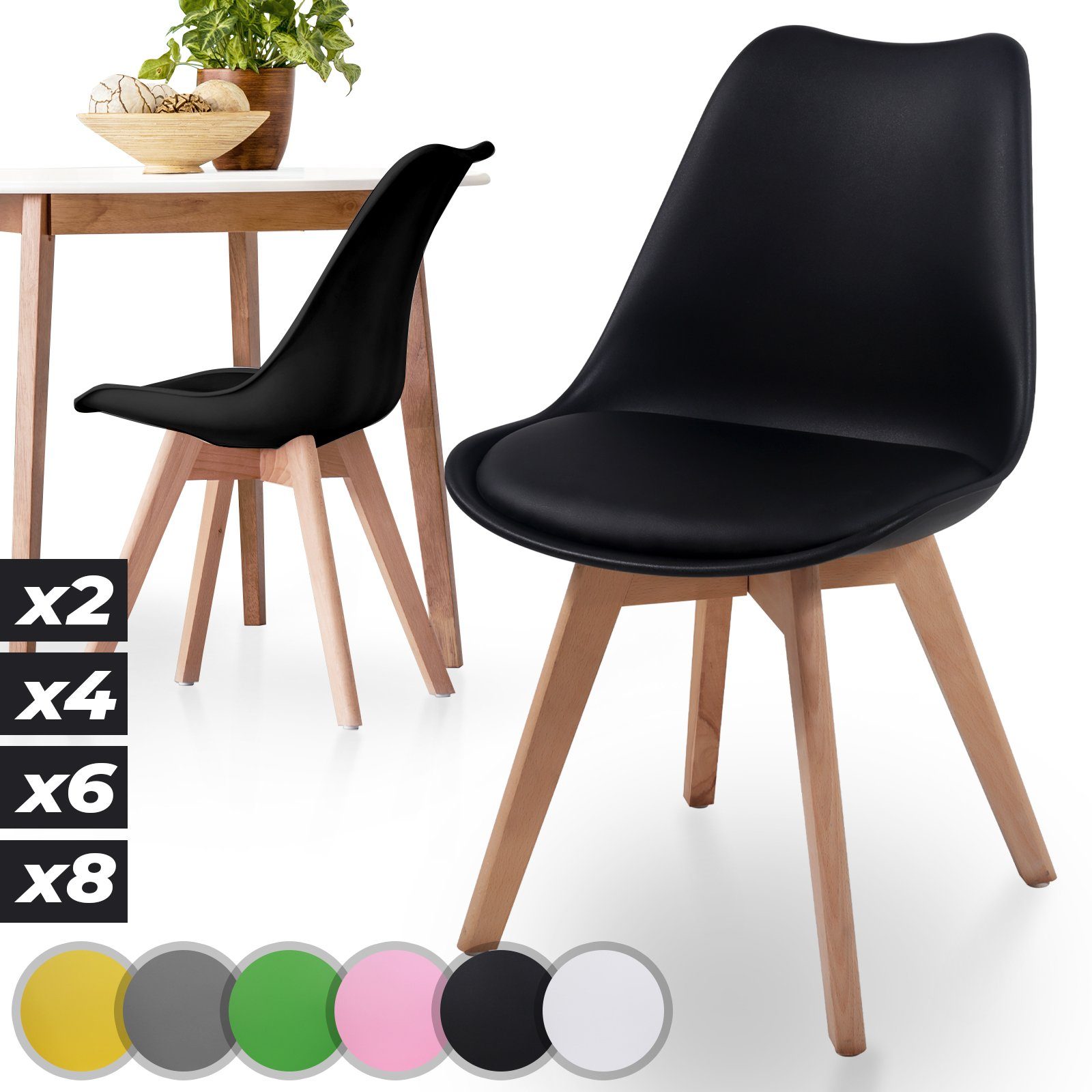 (2 MIADOMODO Esszimmerstuhl Esszimmerstühle Kunststoff & Massivholz, Schwarz aus - St) Set 2/4/6/8er Farbwahl